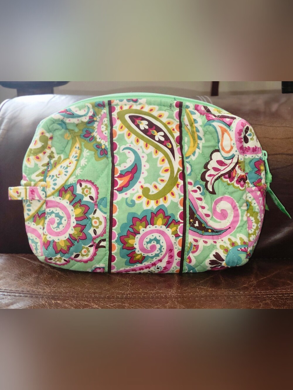 Vera Bradley Quilted Cosmetic Bag Mint Pink Paisley Makeup Pouch